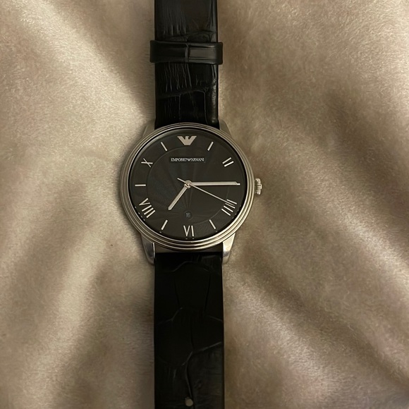 **SOLD ELSEWHERE** Emporior Armani - Unisex Black Watch w/ Silver Face - Picture 1 of 16